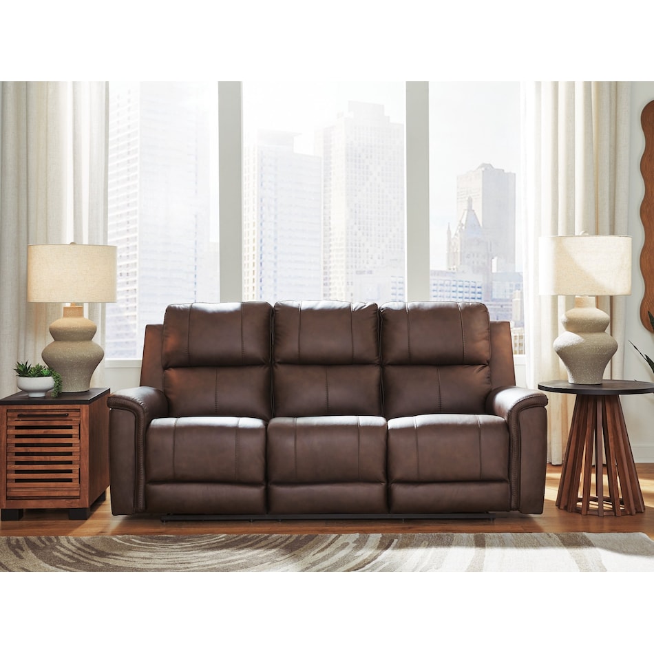 beryton brown power leather reclining sofa   