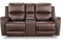 beryton espresso power leather reclining console loveseat   