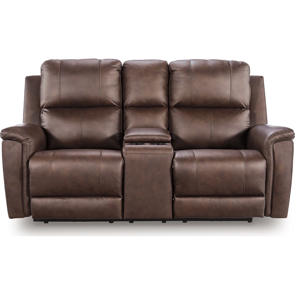 beryton espresso power leather reclining console loveseat   