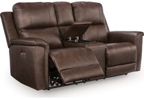 beryton espresso power leather reclining console loveseat   