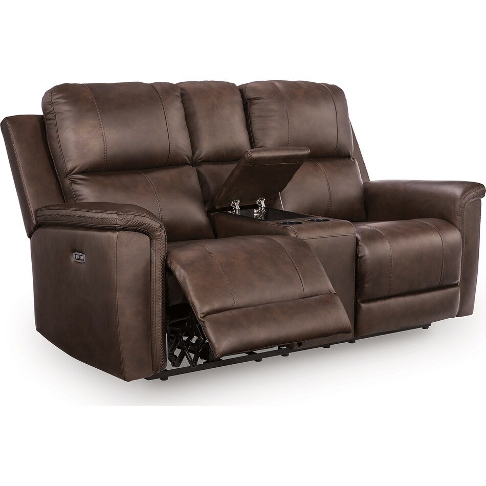 beryton espresso power leather reclining console loveseat   