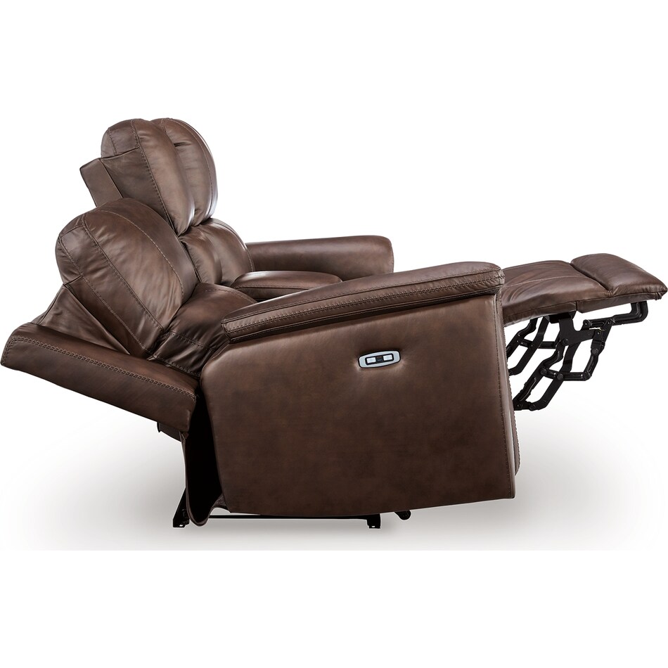 beryton espresso power leather reclining console loveseat   