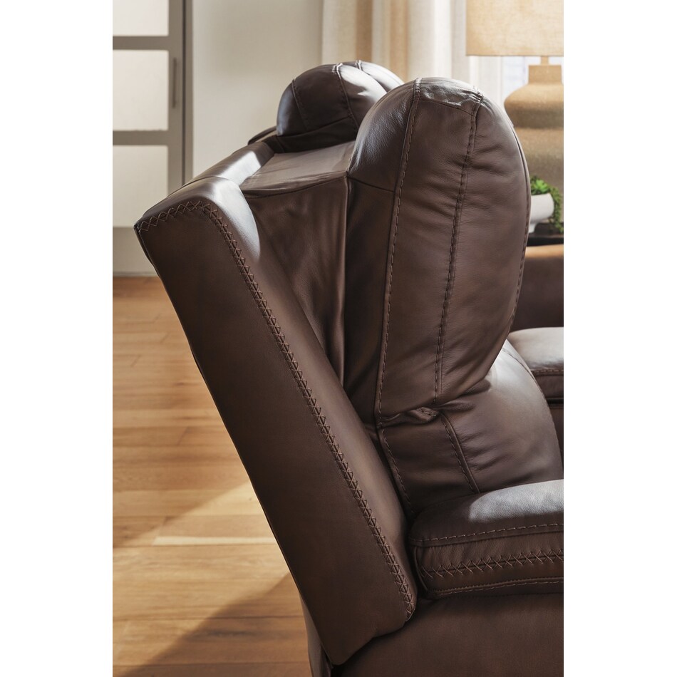 beryton espresso power leather reclining console loveseat   