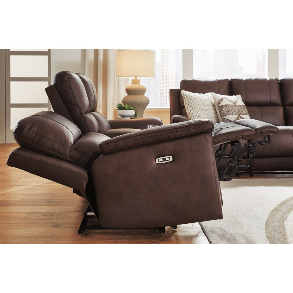 beryton espresso power leather reclining console loveseat   