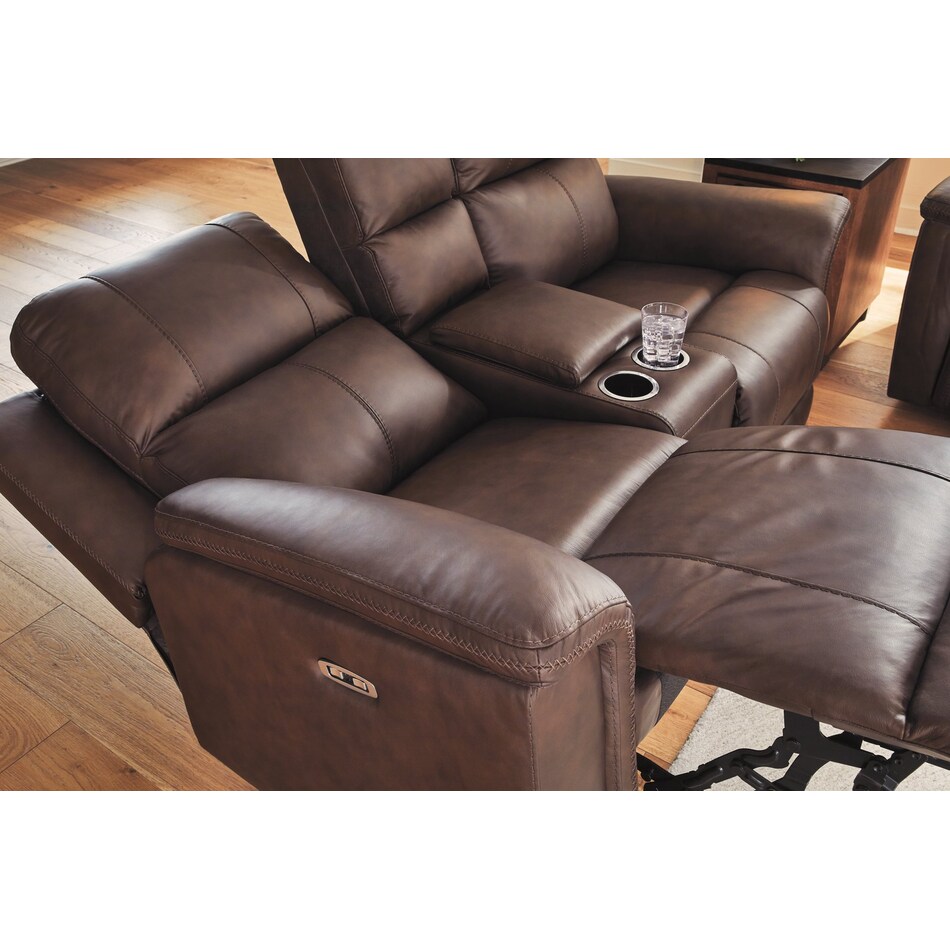 beryton espresso power leather reclining console loveseat   