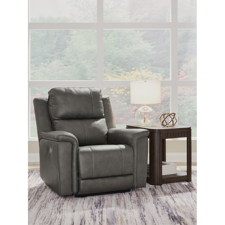 beryton grey power leather recliner   