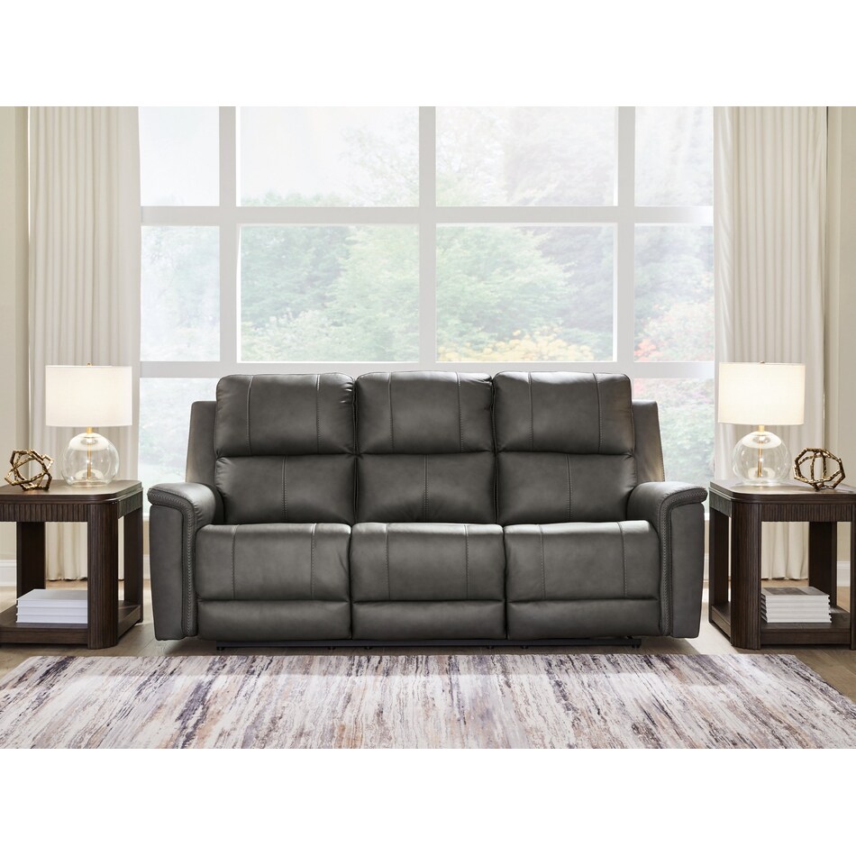 beryton grey power leather reclining sofa   