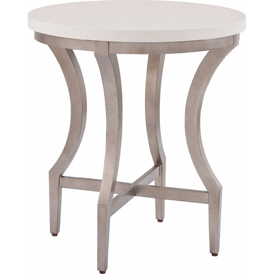 birchaven white quartz  aged pewter end table   