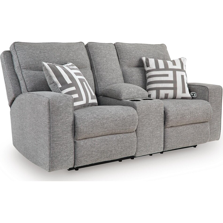 biscoe pewter power reclining console loveseat   