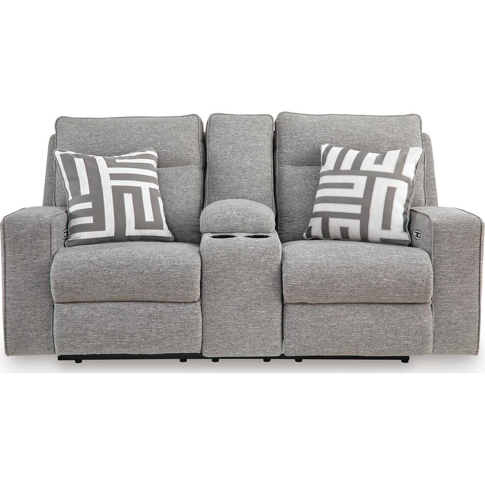 biscoe pewter power reclining console loveseat   