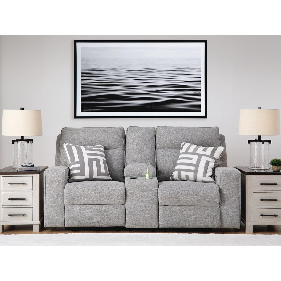 biscoe pewter power reclining console loveseat   