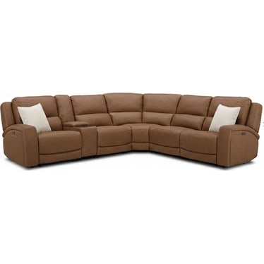 BISON 6-PC LEATHER POWER RECLINING SECTIONAL