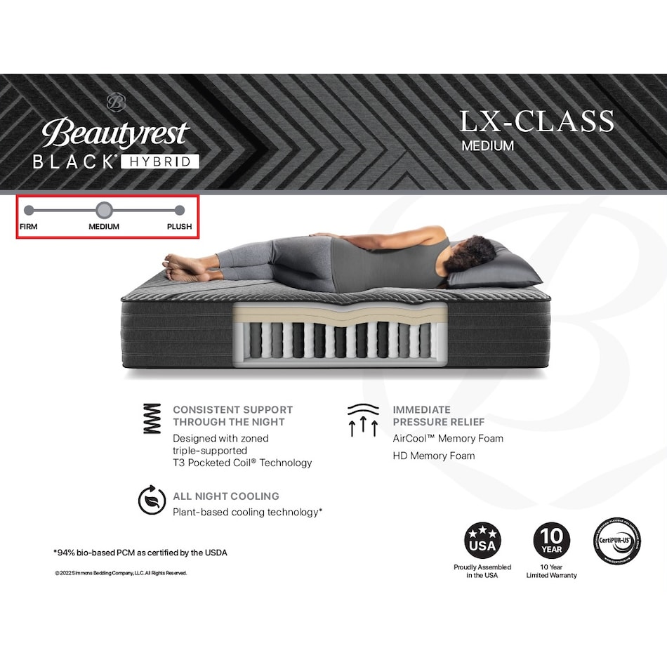 black lx hybrid medium mattress king   