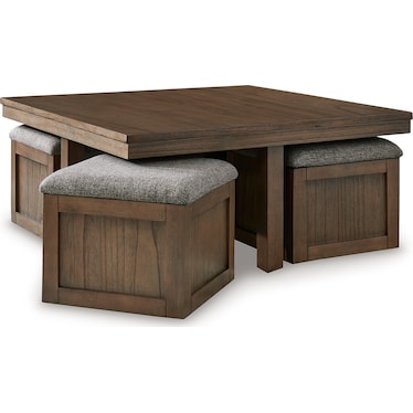BOARDERNEST COFFEE TABLE W/ 4 STOOLS