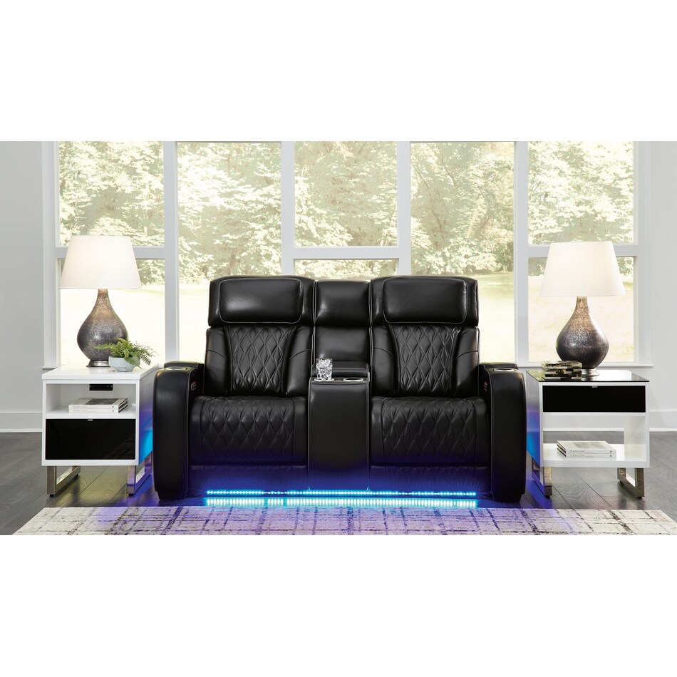 boyington black power leather reclining console loveseat   