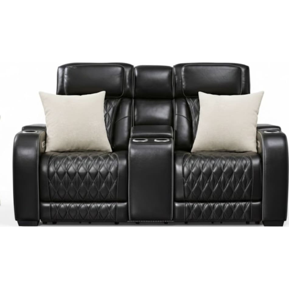 boyington black power leather reclining console loveseat   