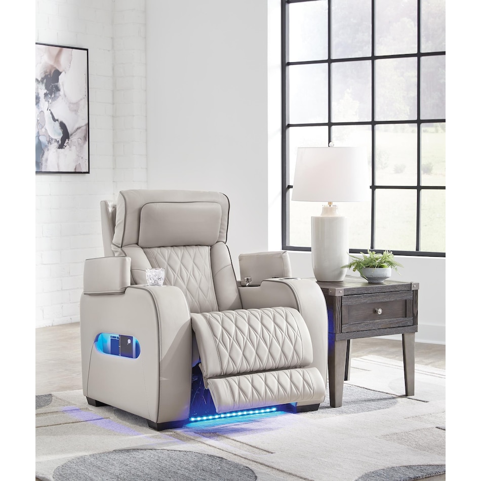 boyington grey power leather recliner   
