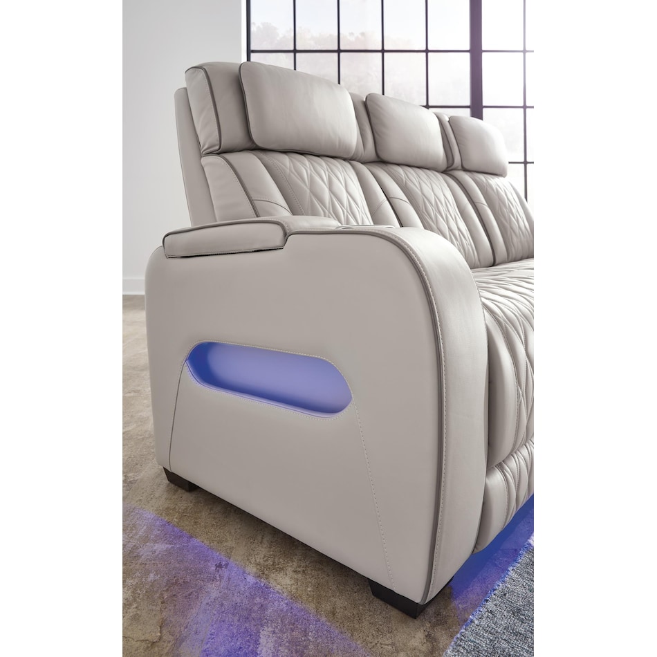 boyington grey power leather reclining sofa   