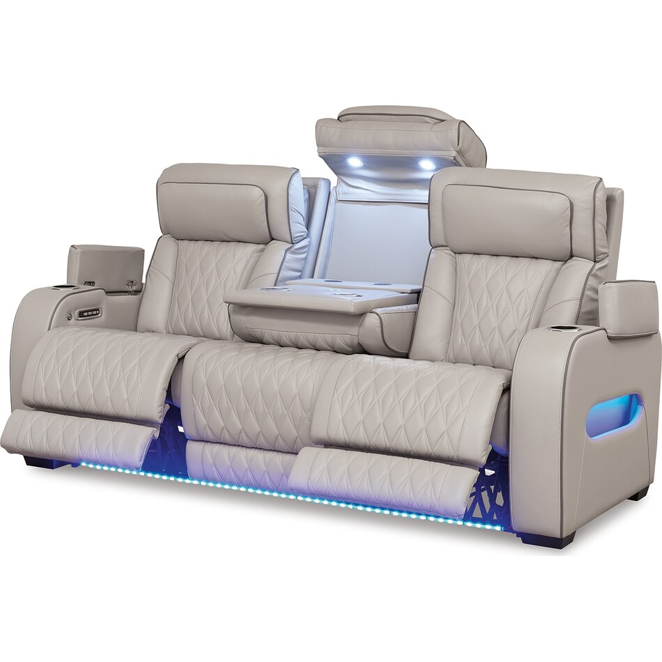 boyington grey power leather reclining sofa   