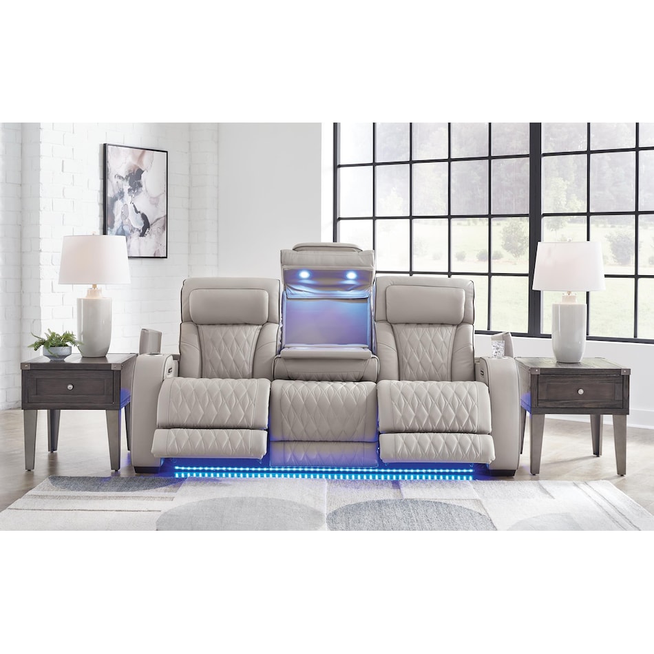 boyington grey power leather reclining sofa   