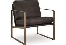 bradett dark brown gold finish leather accent chair   