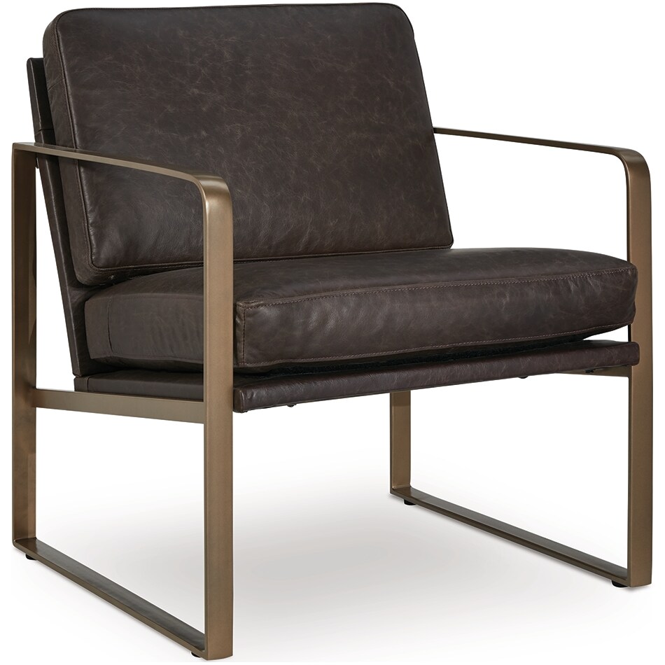 bradett dark brown gold finish leather accent chair   
