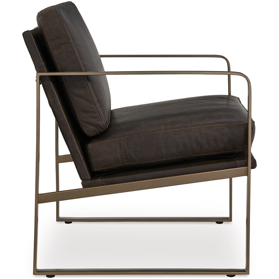 bradett dark brown gold finish leather accent chair   
