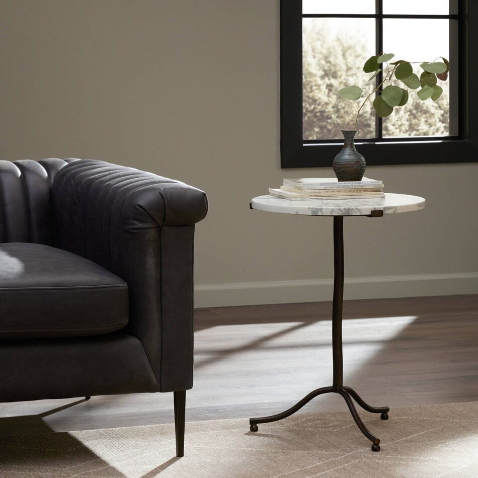 brently veined white marble iron antique rust end table   