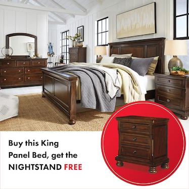 PORTER PANEL BED WITH DRESSER, MIRROR AND FREE NIGHSTAND