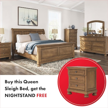 VANDENMORE SLEIGH BED WITH FREE NIGHTSTAND!