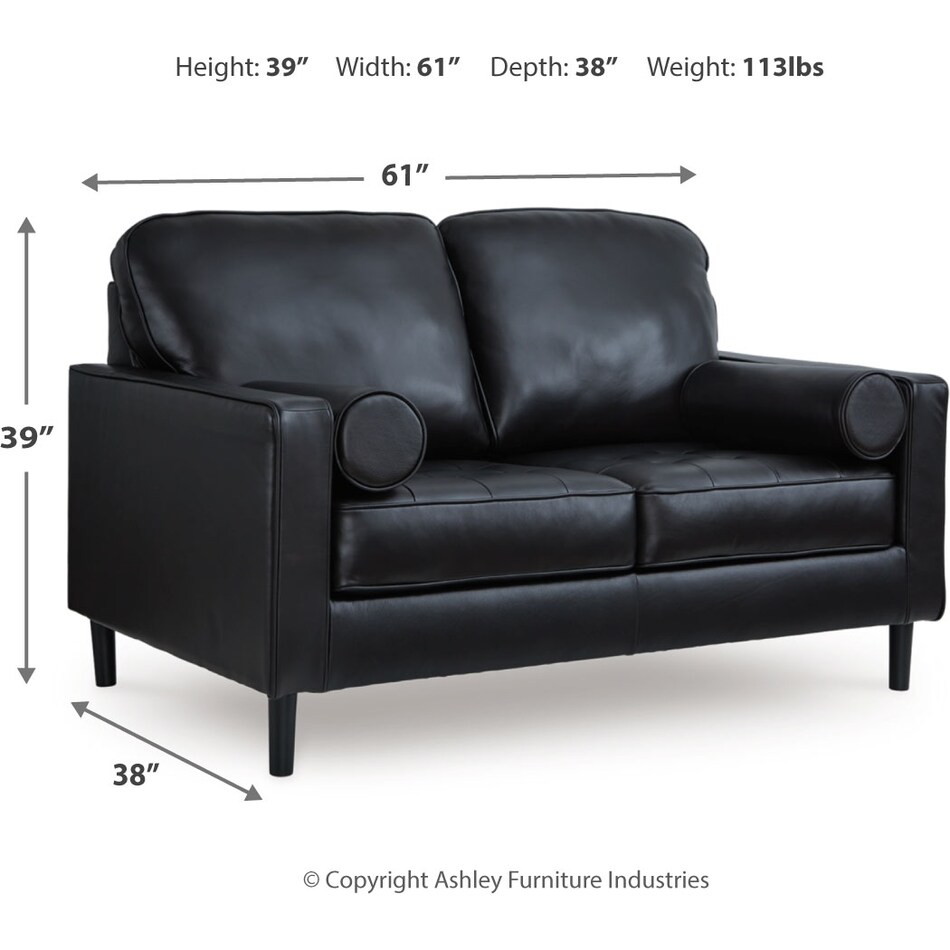 bryceview onyx leather loveseat   