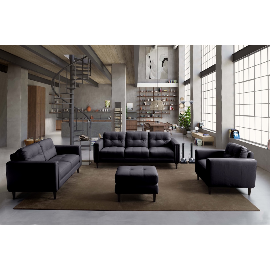 carmelo blue leather sofa   