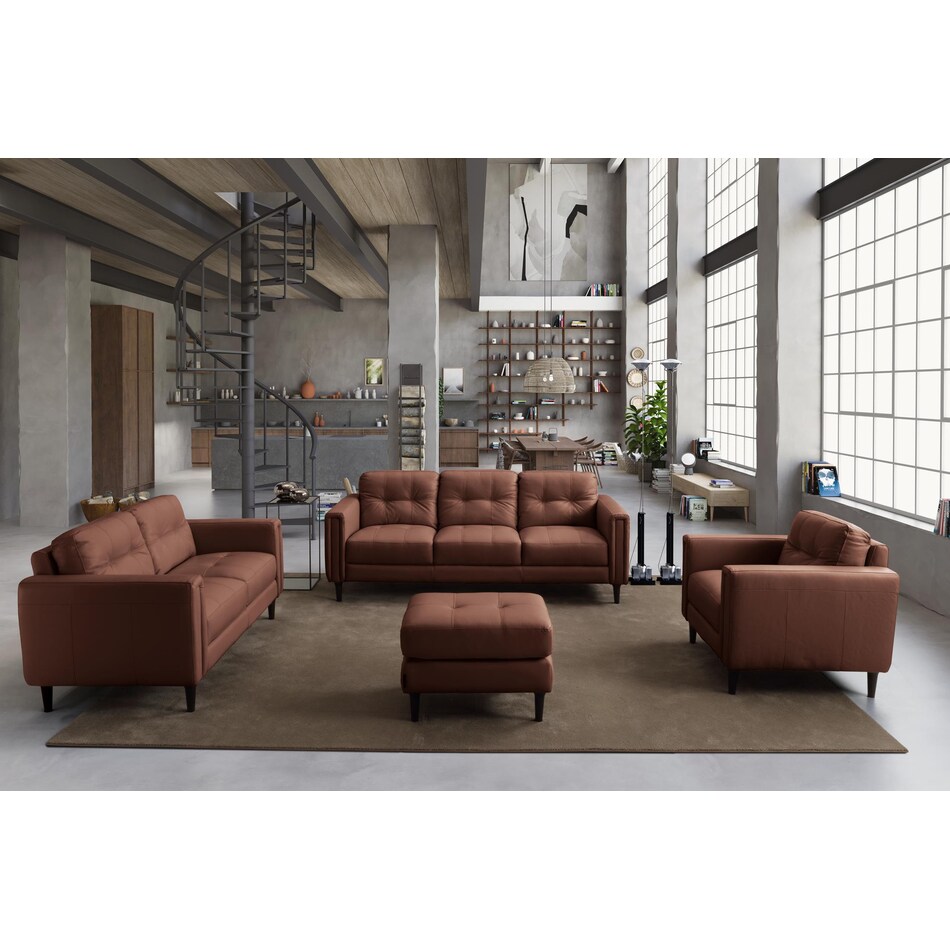 carmelo whiskey grey leather loveseat   