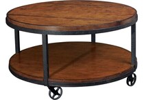 chagrin blvd brown metal cocktail table casters   