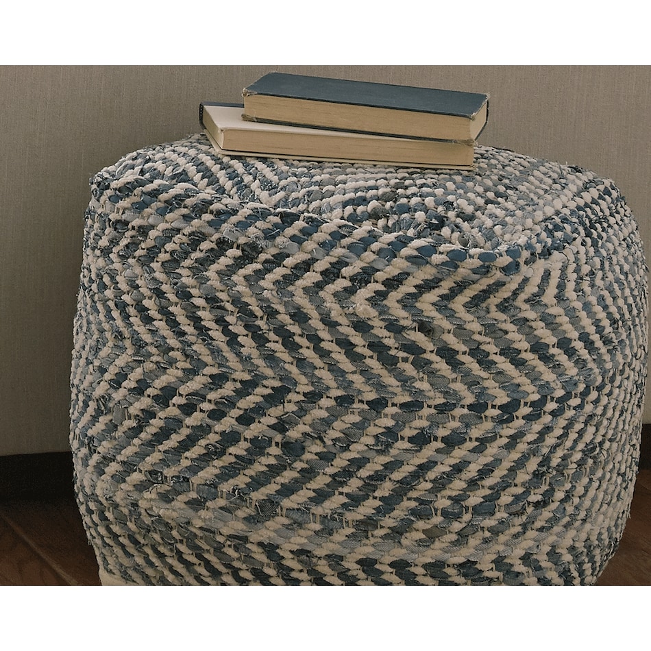 chevron blue pouf  ottoman   