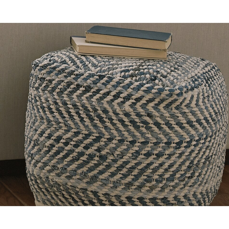 chevron blue white pouf  ottoman   