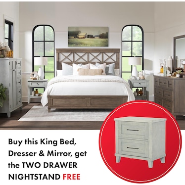 XXX AND OOO'S BED, DRESSER, MIRROR, AND FREE NIGHTSTAND