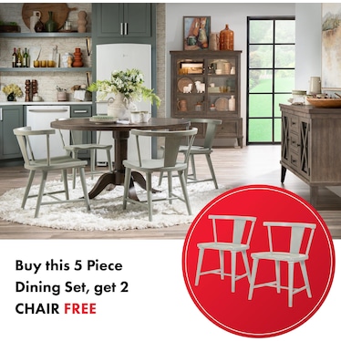 XXX & OOO 5-PIECE ROUND DINING SET WITH TWO FREE CHAIRS
