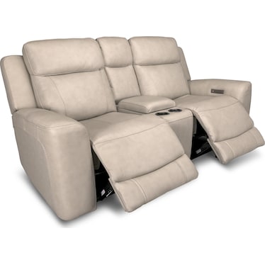COCOA LEATHER POWER RECLINING LOVESEAT
