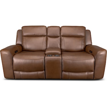 COCOA LEATHER POWER RECLINING LOVESEAT
