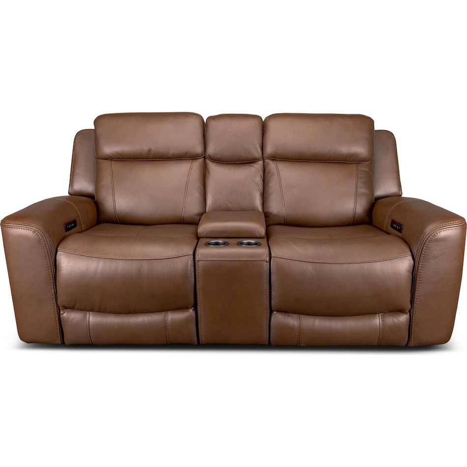 cocoa umber power leather reclining console loveseat   