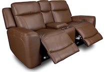 cocoa umber power leather reclining console loveseat   