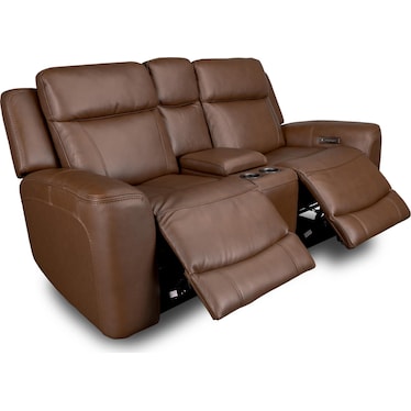COCOA LEATHER POWER RECLINING LOVESEAT