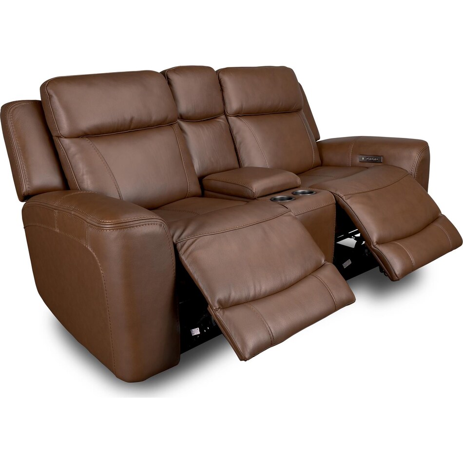 cocoa umber power leather reclining console loveseat   