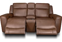 cocoa umber power leather reclining console loveseat   