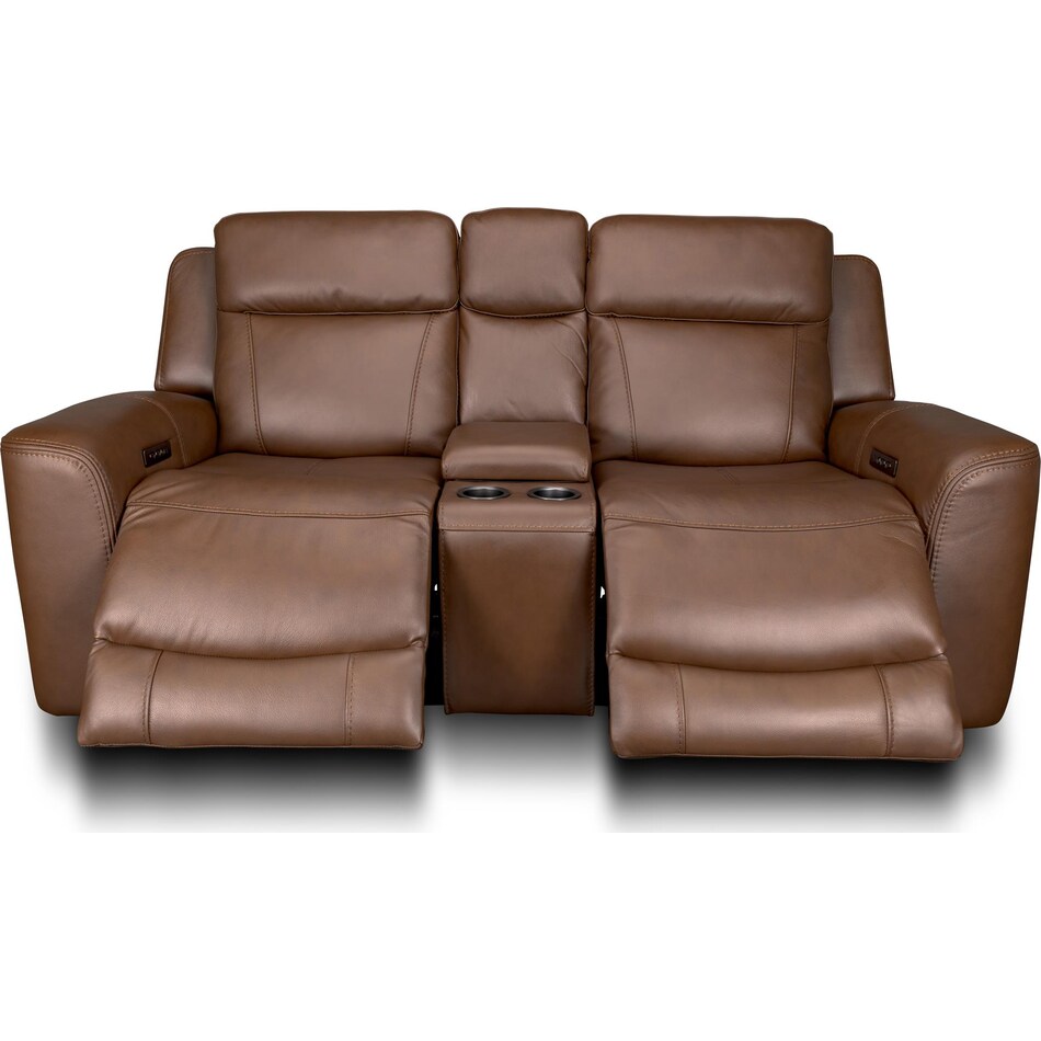 cocoa umber power leather reclining console loveseat   