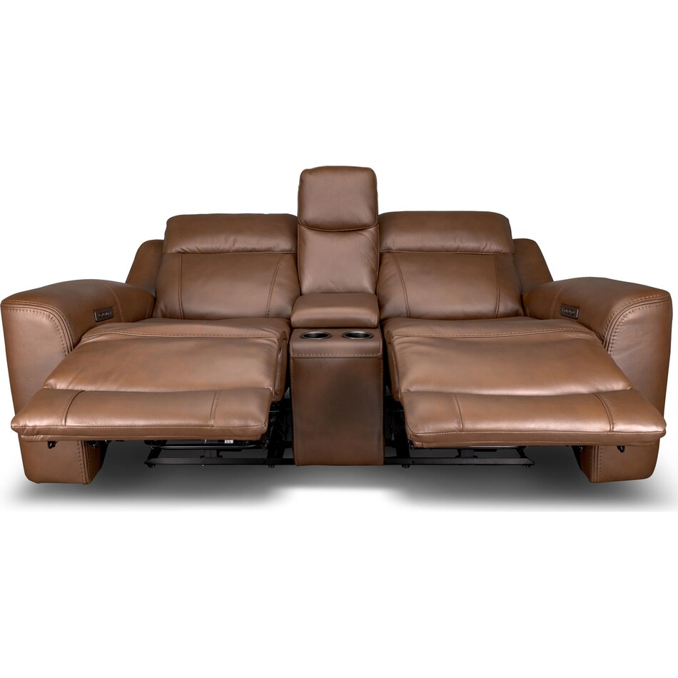 cocoa umber power leather reclining console loveseat   