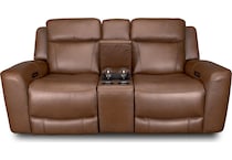 cocoa umber power leather reclining console loveseat   