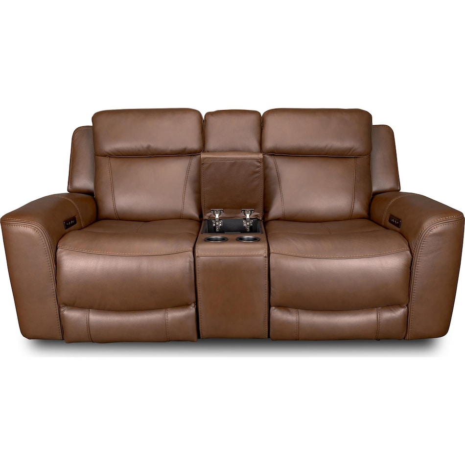 cocoa umber power leather reclining console loveseat   