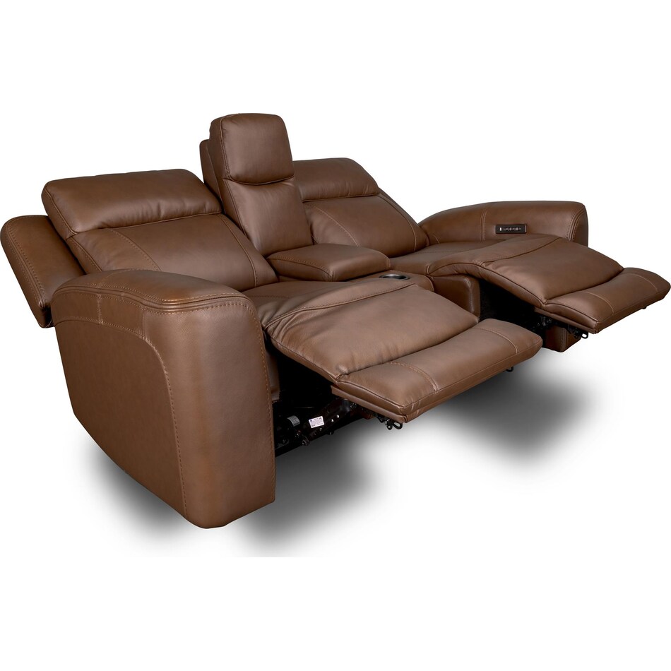 cocoa umber power leather reclining console loveseat   